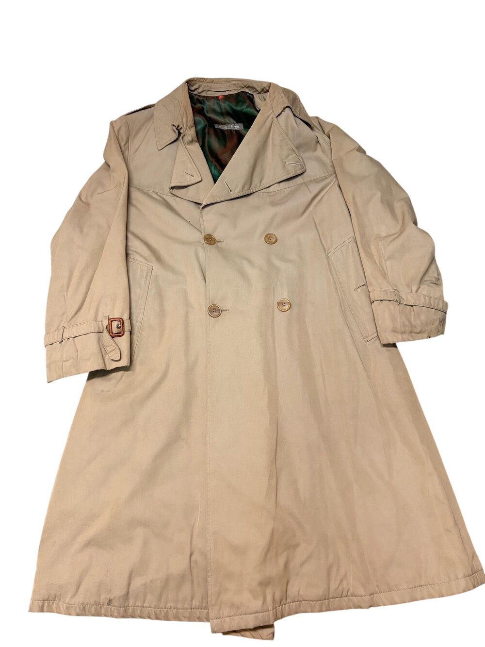 Brooks Brothers Coat Mens XL Beige Cotton Trench Belted Plaid Lined England